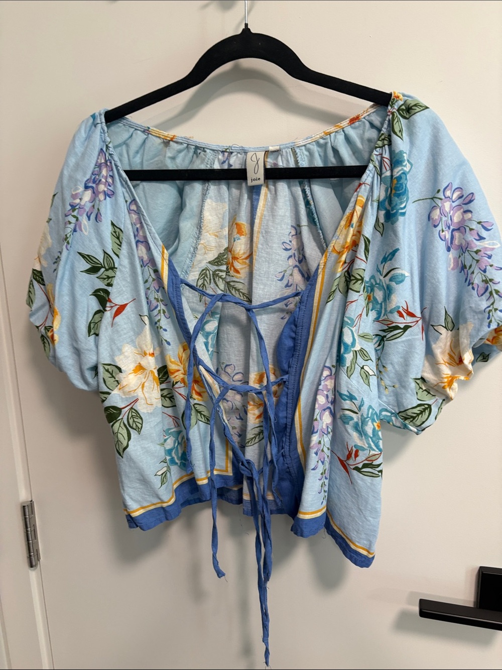 Joie Light Blue Floral Tie-Back Blouse
